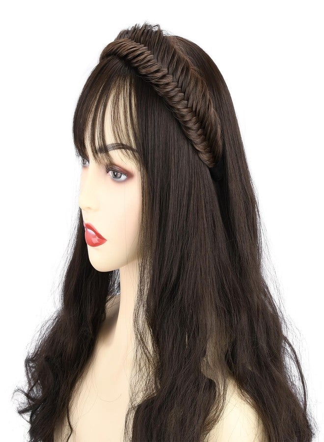 DIGUAN Fishtail Messy Braid Wide Braided Headband with Teeth Synthetic Hair Plaited head bands Chunky Hairpiece for Girls Women (Natural Black, Wide) - Image 5